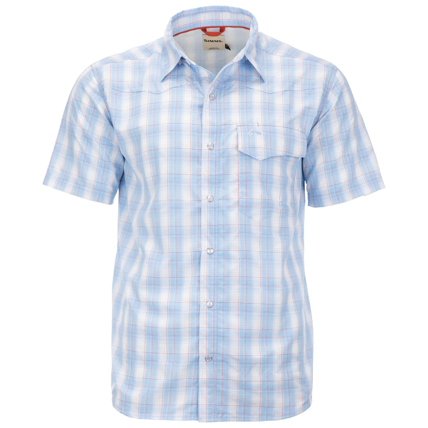 Simms Men's Big Sky SS Shirt Sky/Flame Plaid Image 01