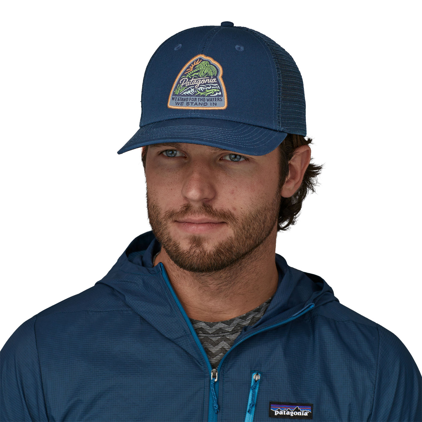 Patagonia Take a Stand Trucker Hat Bayou Badge: Tidepool Blue Image 03