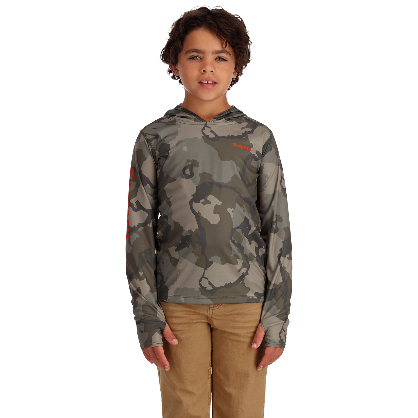 Simms Kid's Solar Tech Hoody Regiment Camo Olive Drab Image 03