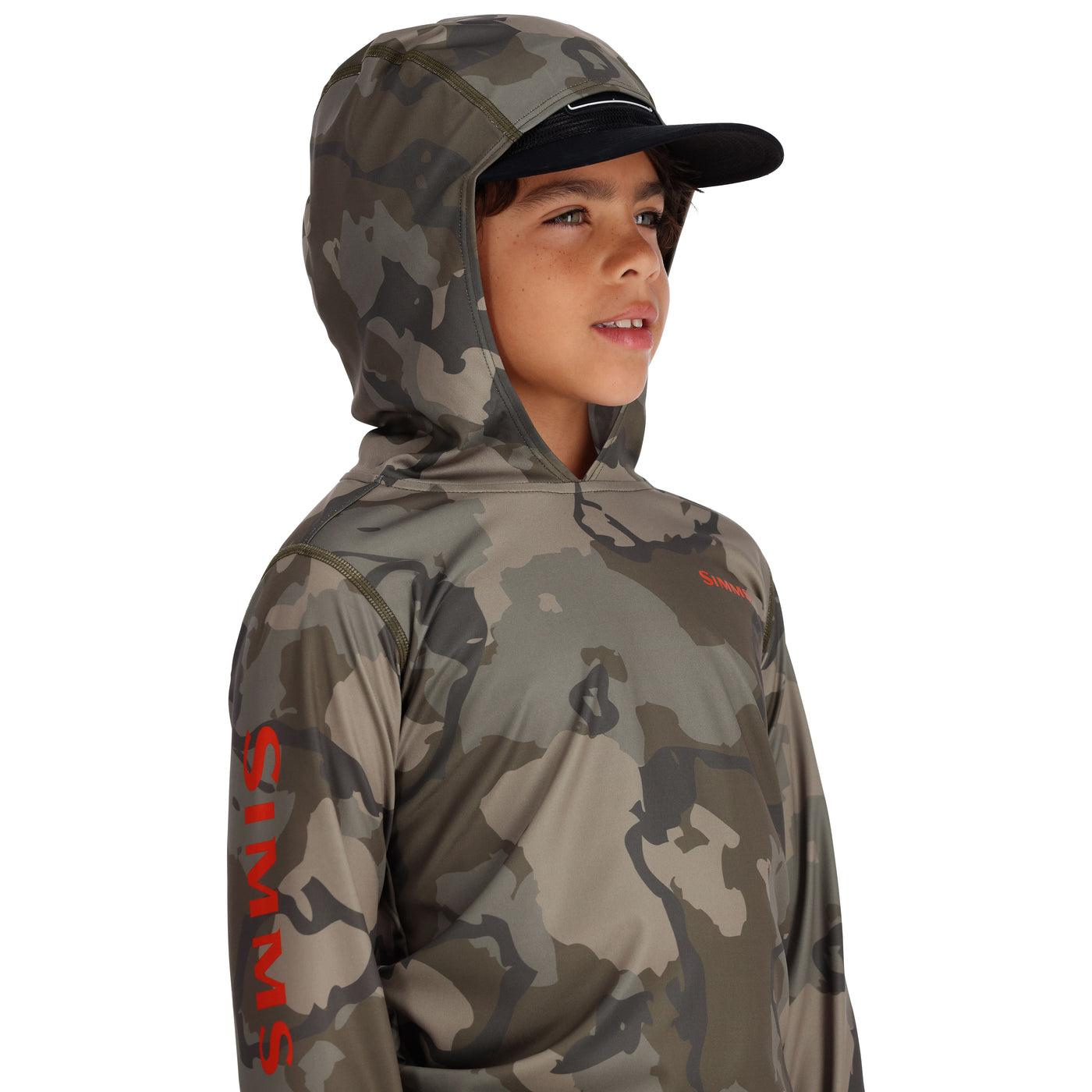 Simms Kid's Solar Tech Hoody Regiment Camo Olive Drab Image 04