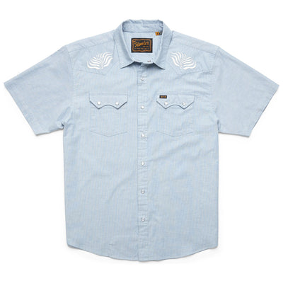 Howler Brothers Crosscut Deluxe Snapshirt Seagrass Faded Blue Microstripe Image 01