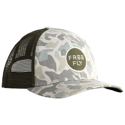 Free Fly Camo Trucker Hat Barrier Island Camo Image 01