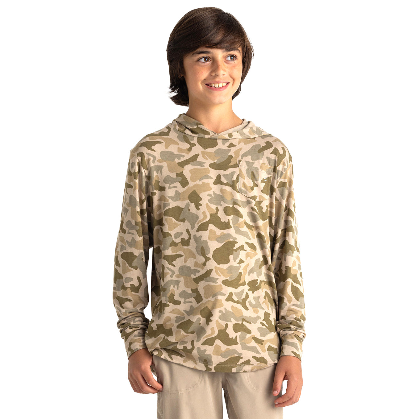 Free Fly Youth Bamboo Shade Hoodie Barrier Island Camo Image 01