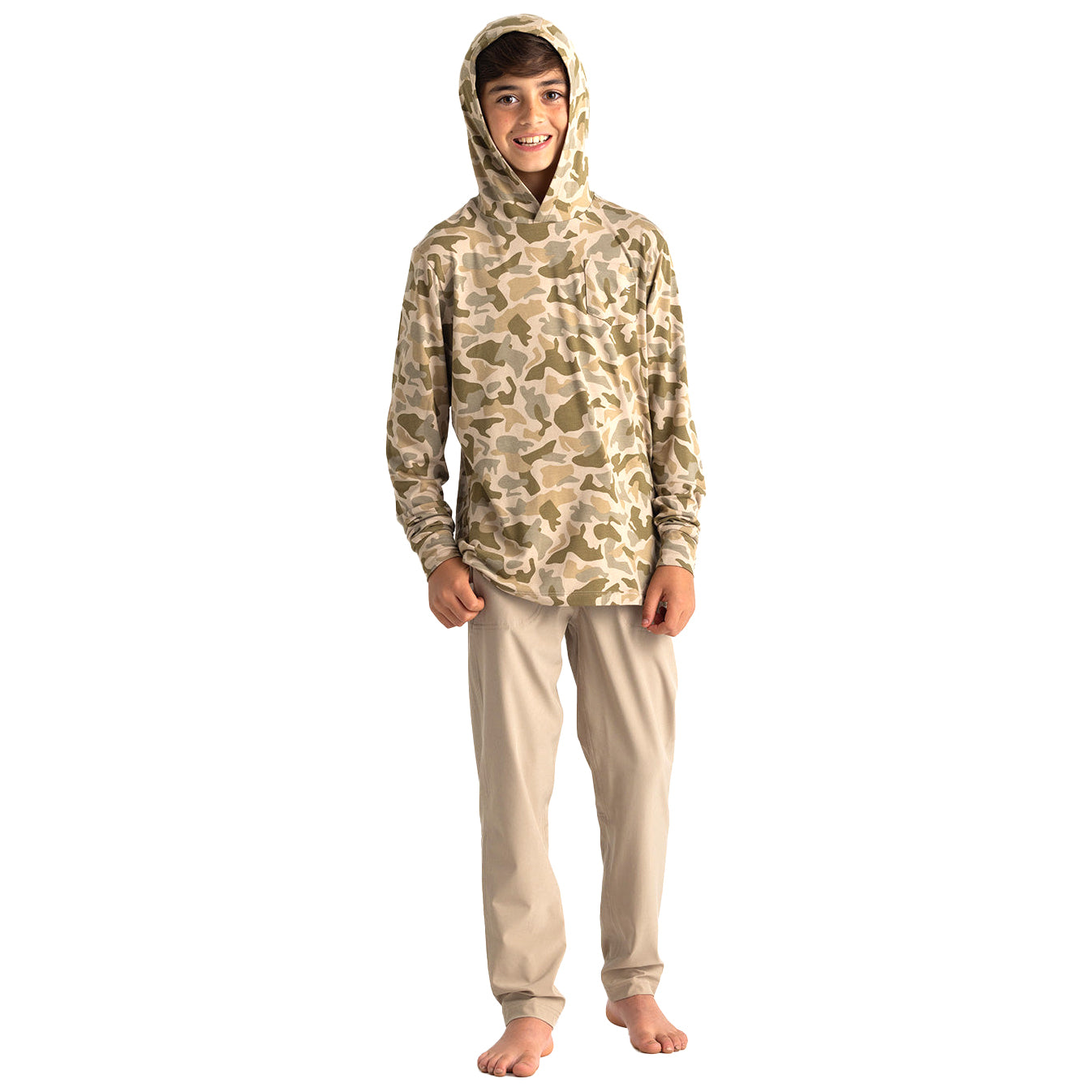 Free Fly Youth Bamboo Shade Hoodie Barrier Island Camo Image 02