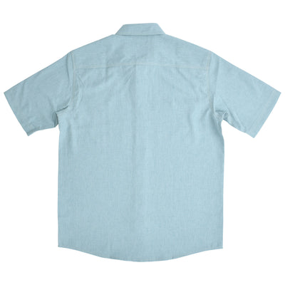 GFC Orvis Men's Tech Chambray Short Sleeve Work Shirt, Embroidered Logo Left ChestMineral Blue / Turquoise & White Image 02