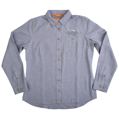GFC Orvis Women's Tech Chambray Work Shirt L/S, Embroidered Logo Left ChestPurple Fog / Purple Fog Image 01