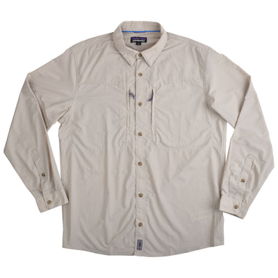 GFC Patagonia Men's L/S Sun Stretch Shirt, Embroidered Logo Back Left ShoulderPumice / Gray Image 01