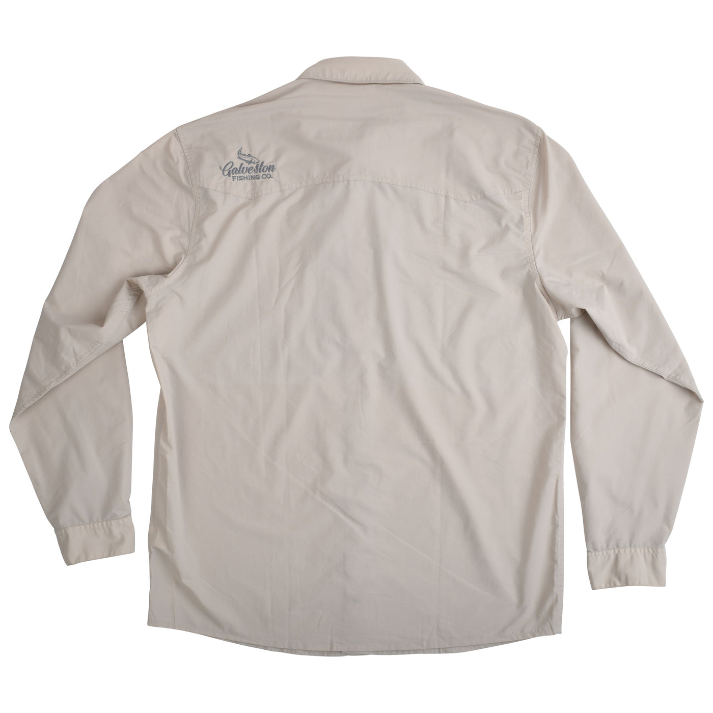 GFC Patagonia Men's L/S Sun Stretch Shirt, Embroidered Logo Back Left ShoulderPumice / Gray Image 02