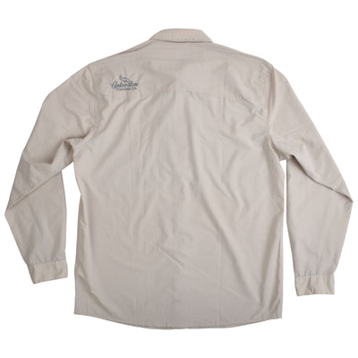 GFC Patagonia Men's L/S Sun Stretch Shirt, Embroidered Logo Back Left ShoulderPumice / Gray Image 02