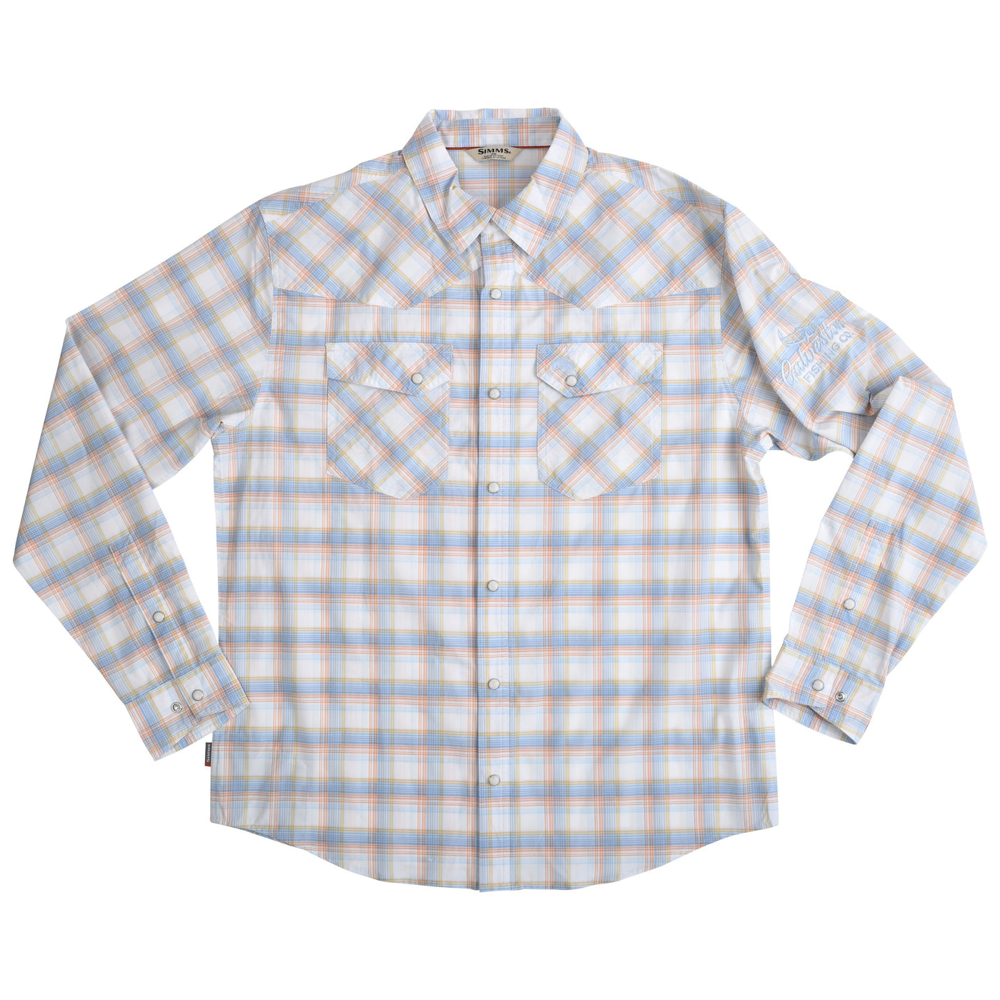 GFC Simms Men's Brackett LS Shirt, Embroidered Logo Left ShoulderWhite Brackett / Light Blue Gray Image 01