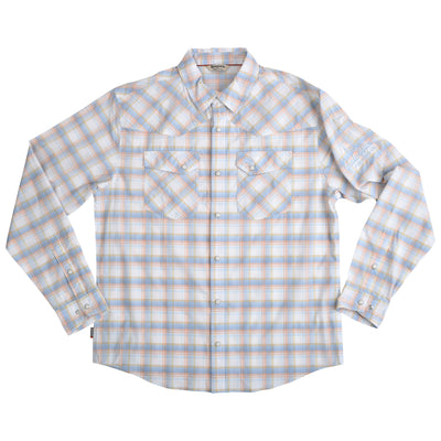 GFC Simms Men's Brackett LS Shirt, Embroidered Logo Left ShoulderWhite Brackett / Light Blue Gray Image 01