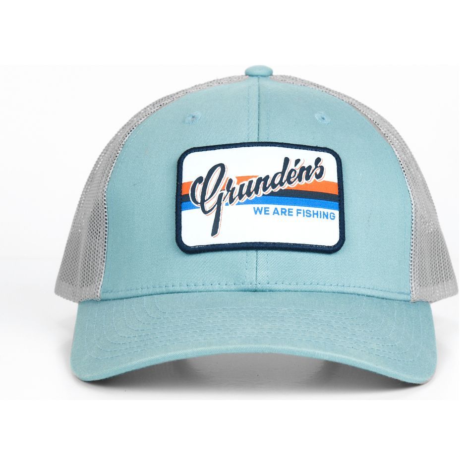 Grundens Low Pro Script Trucker, Smoke Blue/Aluminum Heather Grey / Black Image 01