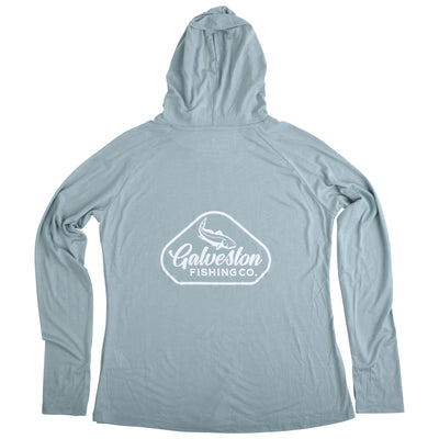 GFC Free Fly Women's Bamboo Lightweight Hoodie II, Bordered Logo Back CenterOcean Mist / White Image 02