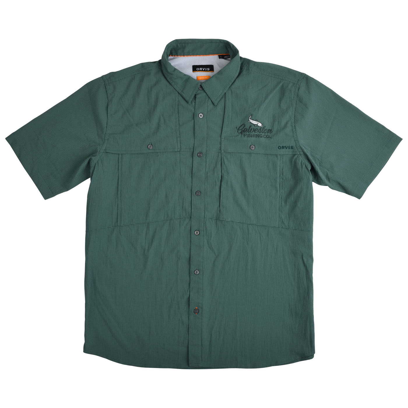 GFC Orvis Men's Open Air Caster Short Sleeve Shirt, Embroidered Logo Left ChestPeacock & Aloe / Dk Peacock & White Image 01