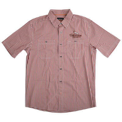 GFC Orvis Men's River Guide 2.0 Short Sleeve Shirt, Embroidered Logo Left ChestRusset Gingham / Maroon & White Image 01
